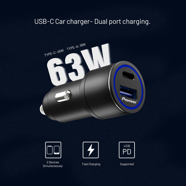 Pioneer SDA-CG110CA Chargeur USB-C USB-A 12/24V